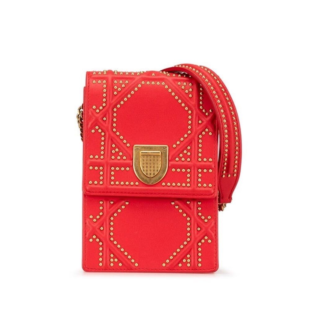 Dior Diorama Studs Leather Shoulder Bag Red